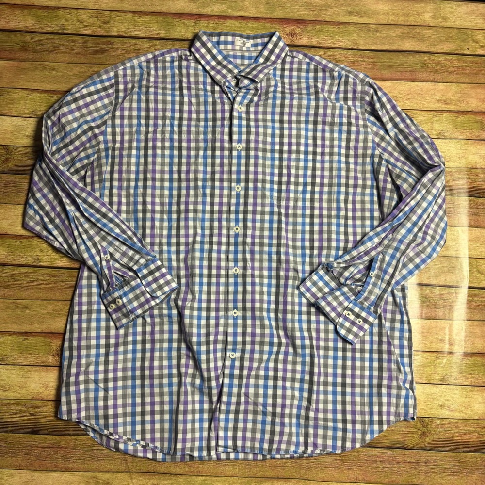 Peter Millar Mens XXL Blue Purple Plaid Cotton Long Sleeve Button Down Shirt